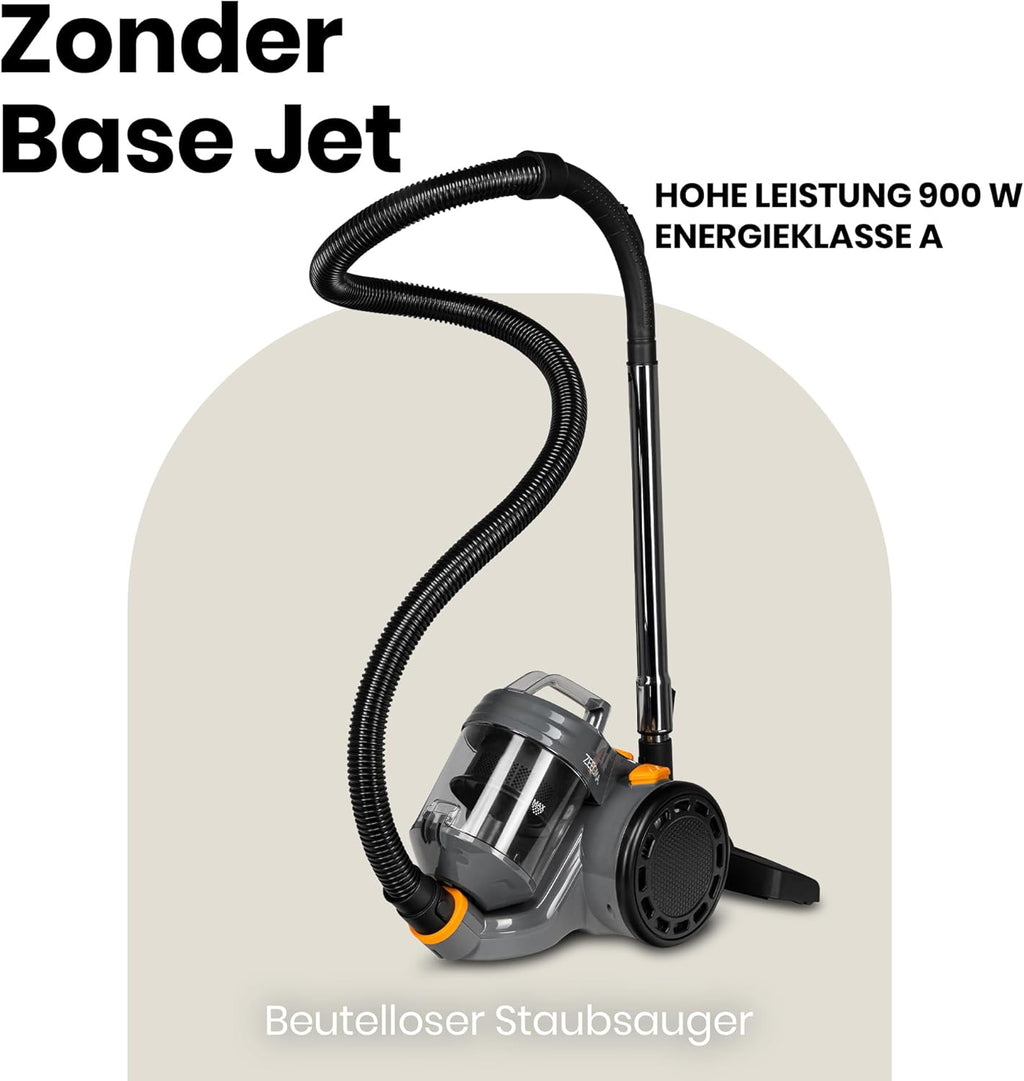 ZEEGMA Zonder Base Jet Staubsauger beutellos mit Set von Aufstzen, Leistung 899W Saugleistung 20 000 Pa, Zyklontechnologie, Turbobürste, 2 HEPA Filter, Staubbehlter 2L