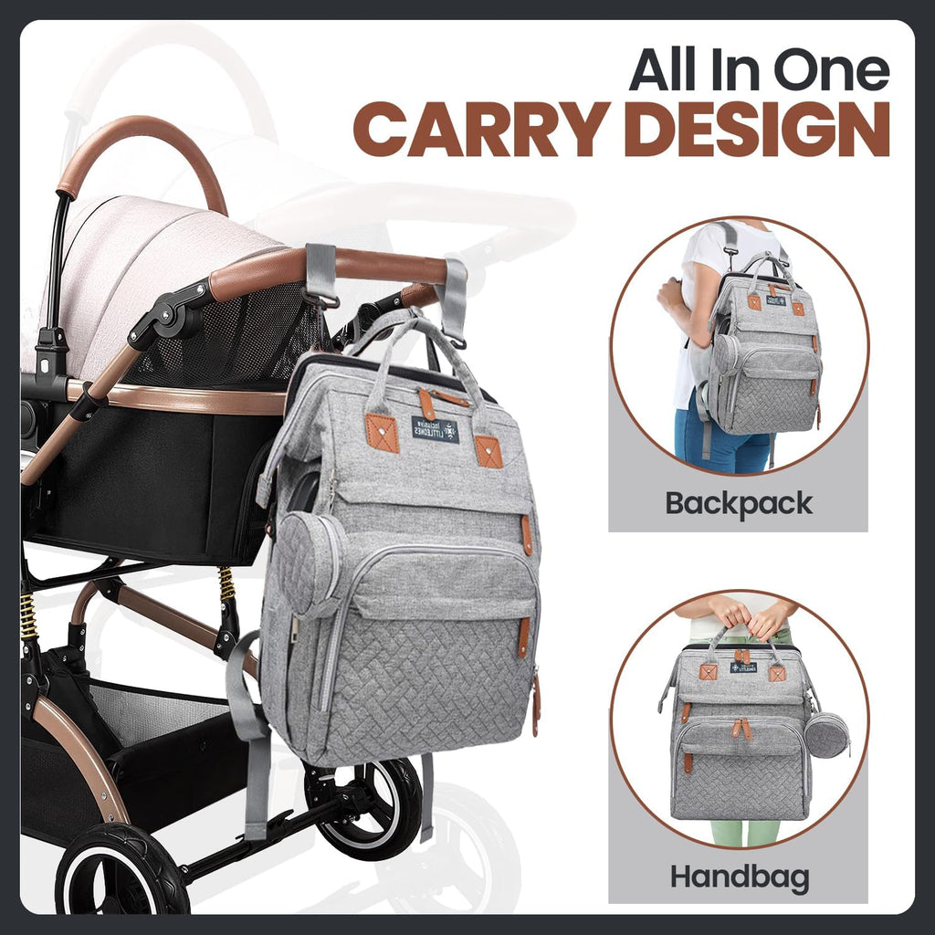 Inclusive LittleOnes Wickeltasche mit Wickelstation, Babytasche für Jungen und Mädchen, wasserdichtes Oxford, großes Fassungsvermögen, USB-Ladeanschluss, Schnulleretui, reisefreundliche und
