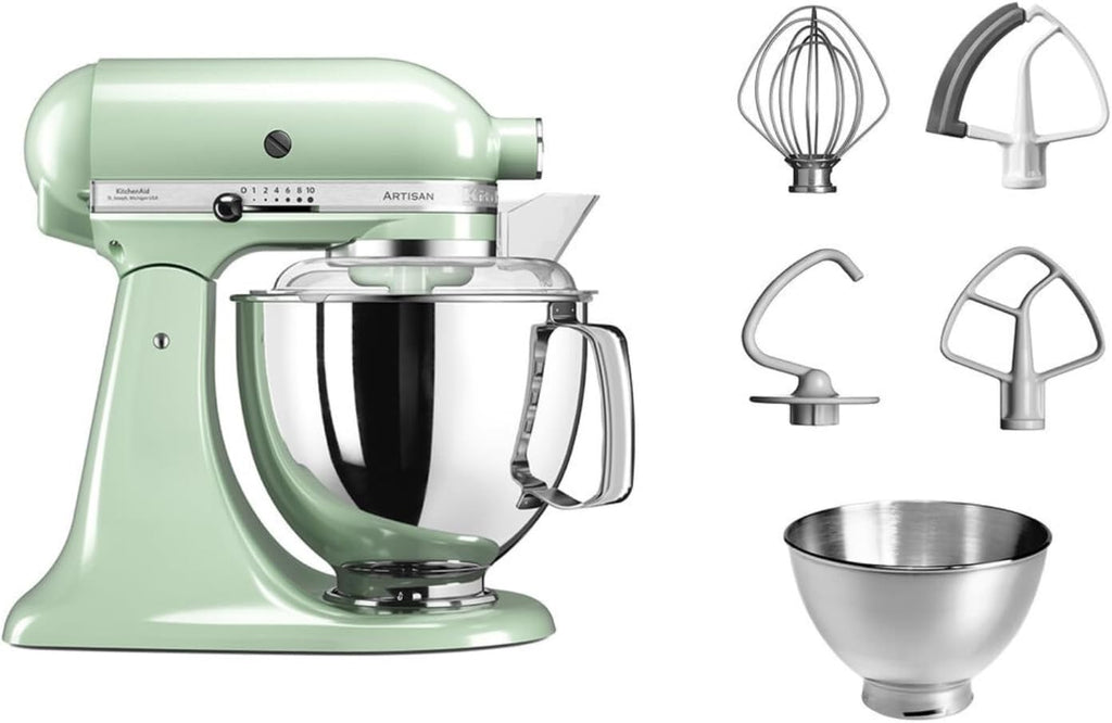 KitchenAid Küchenmaschine I Artisan I Kippbarem Food Processor I Teigknetmaschine mit 5 Zubehör | 2 Schüsseln aus Edelstahl | 4.8 L | Schwarz