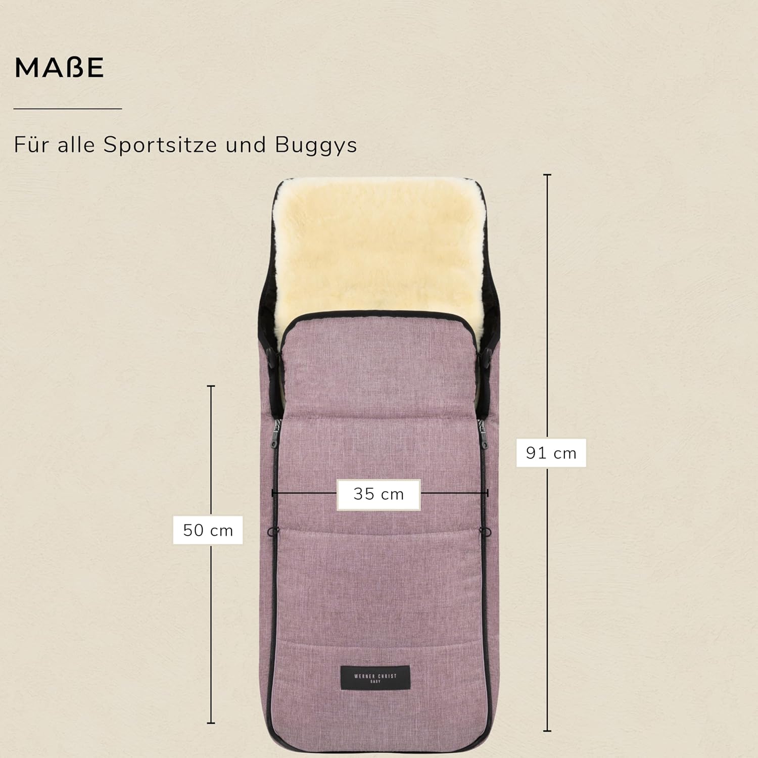 WERNER CHRIST BABY, Kinderwagen-Fußsack CORTINA – Thermo Winterfußsack (Kinder ab 6 - bis 36 Monate), mit herausnehmbarer Lammfelleinlage, medizinisches Fell, in Black (schwarz)