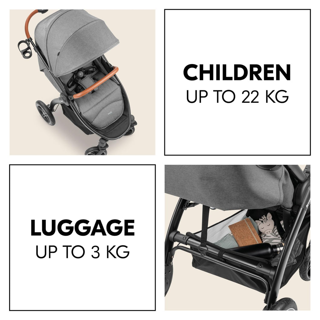 Hauck Uptown Passeggino Melange Rose – Passeggino per ogni terreno, seduta extra large, posizione nanna, ruote in gomma, sospensioni, compatto e facile da piegare, con parapioggia