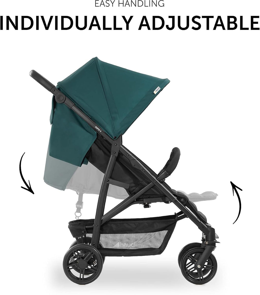 Hauck Buggy Rapid 4 per bambini dalla nascita fino a circa 3 anni, passeggino leggero pieghevole, con funzione reclinabile, regolabile in altezza, ampio cestino (nero)
