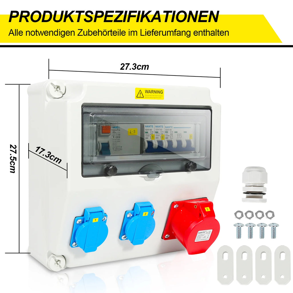 Sonnewelt Wandverteiler FI 2xSchuko-Steckdose und CEE-Steckdose 16A