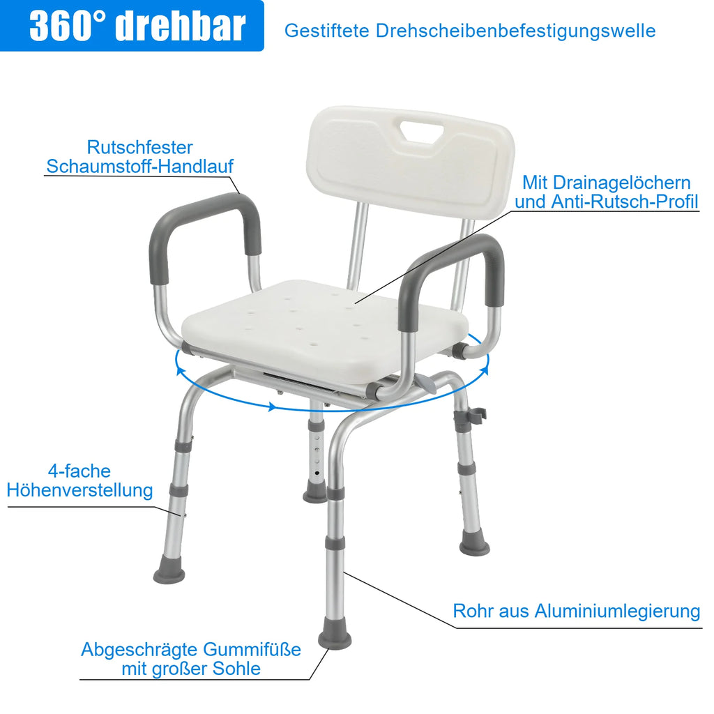 Sonnewelt Sgabello da doccia, sedile doccia girevole a 360°