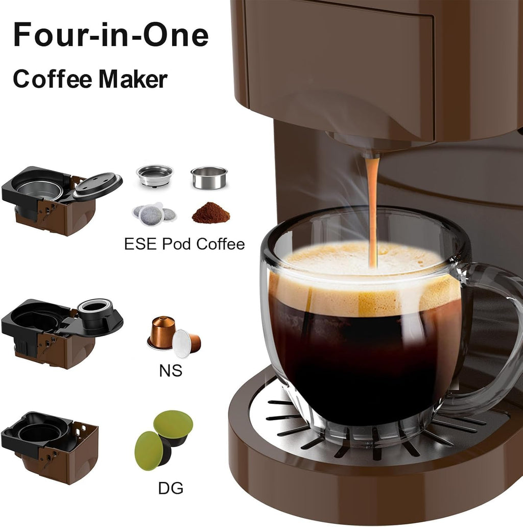 KOTLIE AC-513HF 5 in 1 Kaffeemaschine für NES/DG/a modo mio/Gemahlener Kaffee/ESE(44mm), Höhe für große Tassen (Schwarz)