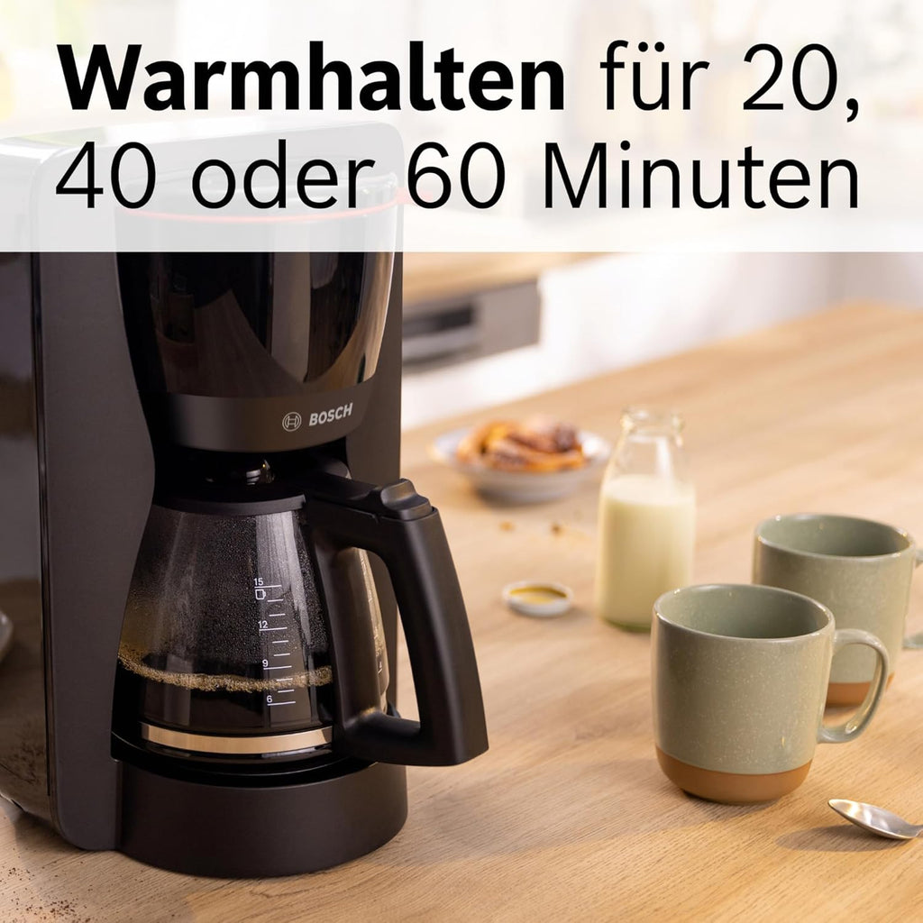 Bosch Filterkaffeemaschine MyMoment TKA3M134, Thermokanne 1 L, für 8-12 Tassen, Tropfstopp, schwenkbarer Filtertrger, Entkalkungsprogramm, abnehmbarer Wassertank, 1200 Watt, Schwarz matt