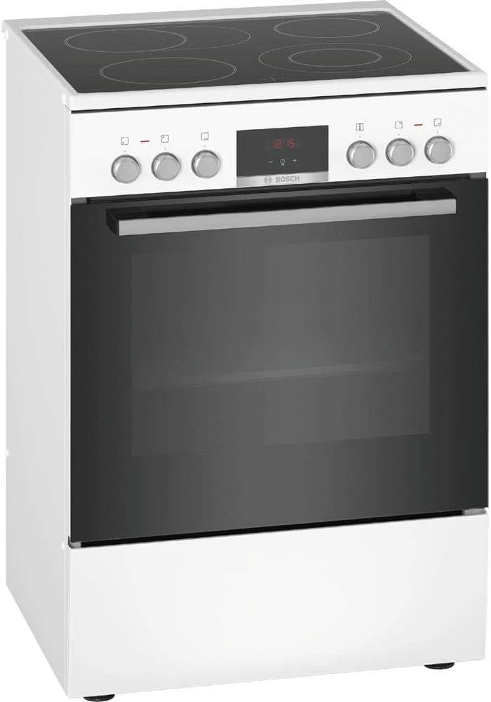 Bosch HKR39C250 Serie 4 Cucina Elettrica Indipendente, 60 cm di larghezza, Pulizia EcoClean Direct, Cottura a Ventilazione 3D su 3 livelli, Controllo con Display LED, Zona di cottura espandibile per pentole grandi