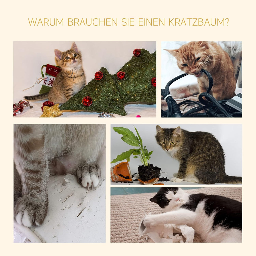 PawHut Katzenbaum mit Laufrad 4-Stock Kratzbaum Katzenhaus mit Sisalsäulen Katzenhöhle Kiefernholz Natur 80 x 50 x 143 cm