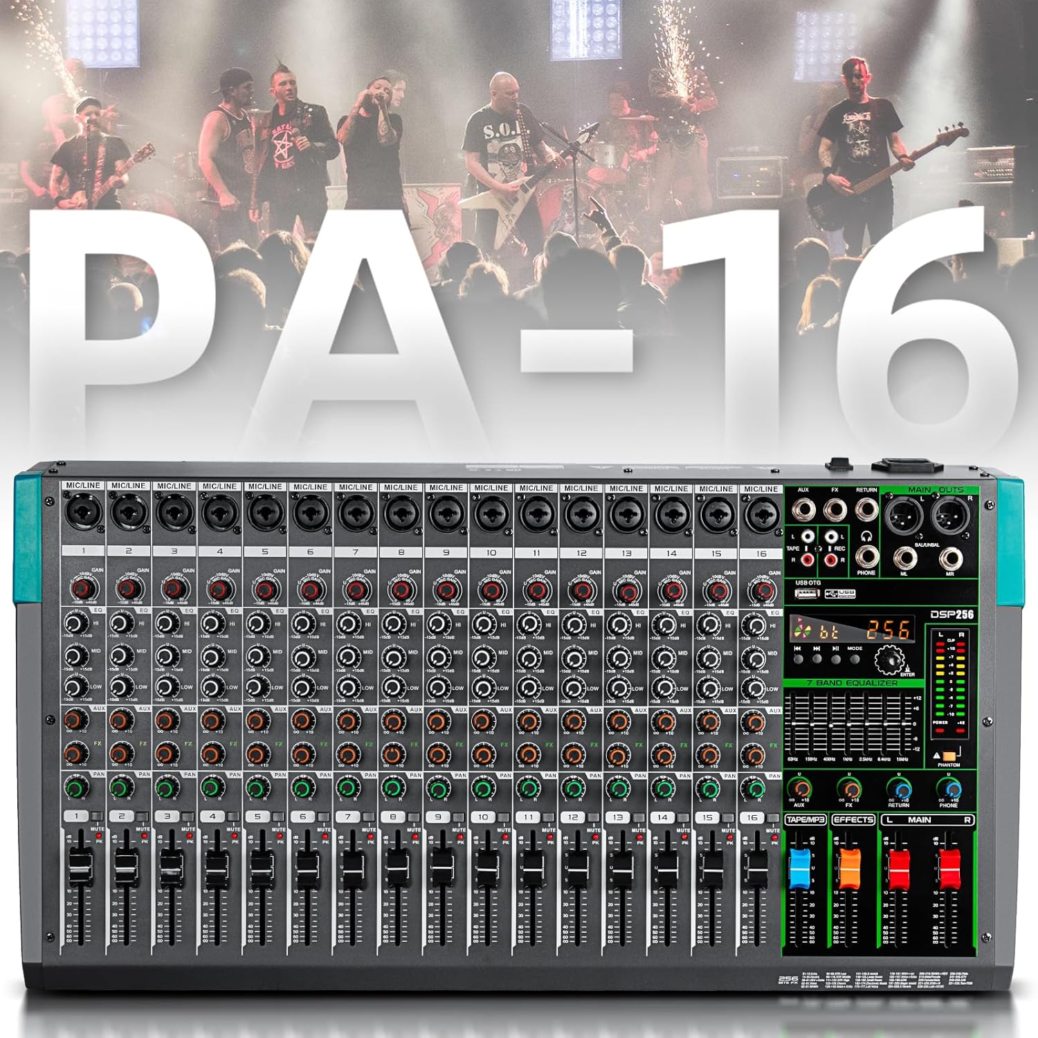 Depusheng PA12 Mixer DJ Professionale a 12 Canali con 256 Effetti DSP, Ingresso Bluetooth, Lettore USB, Alimentazione Phantom 48V