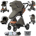Sianldcone Passeggino 3 in 1, Set Passeggino con Tessuti di Alta Qualità, Sistemi di Viaggio con Spinta Reversibile, Passeggino Combinato a Vista Aperta Set Completo 3 in 1 (V9 Cachi)