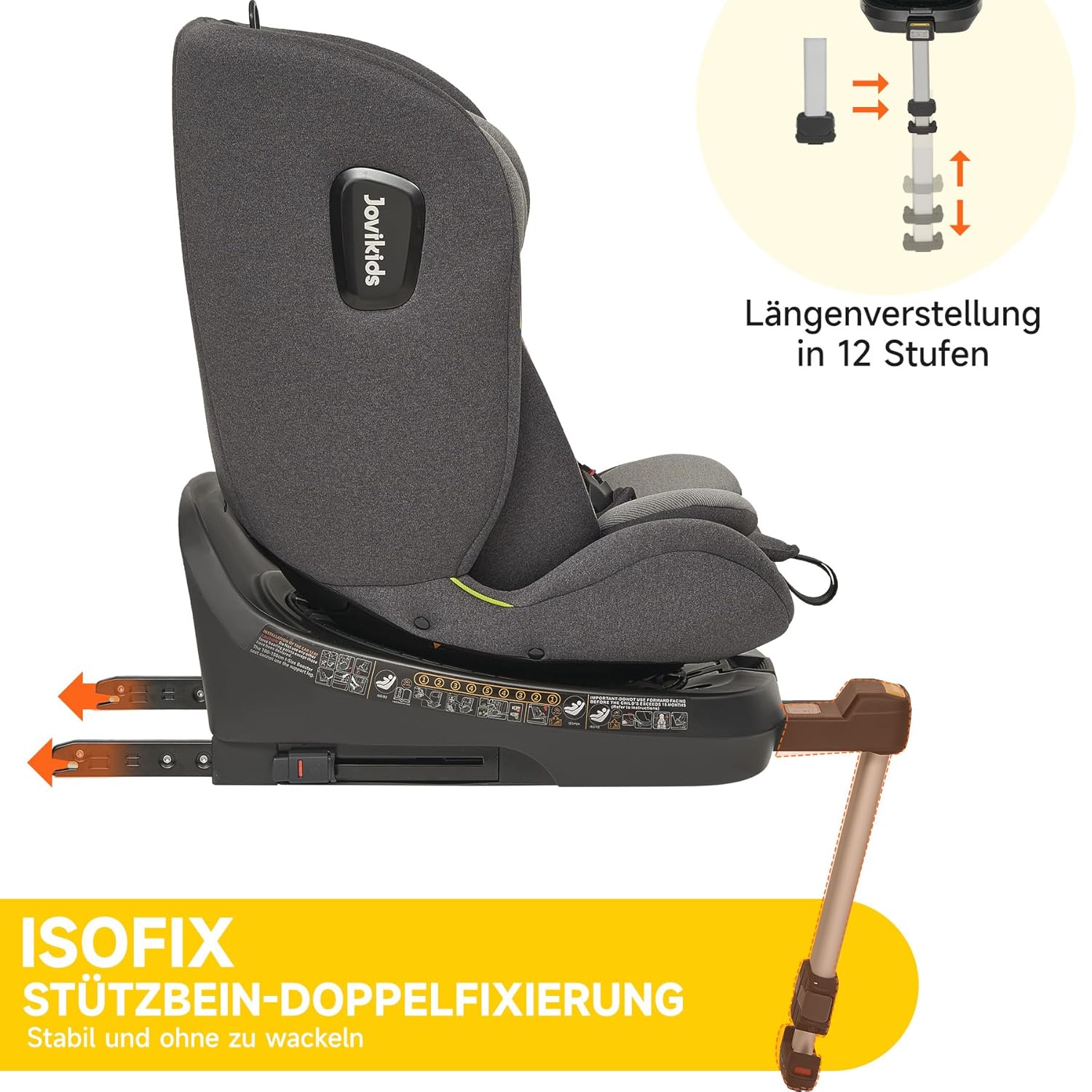 Jovikids 360° Drehbar Kindersitz mit ISOFIX, i-Size 40-150cm(ab Geburt -12 Jahre) Baby Autositz Reboarder mit Liegefunktion & Abnehmbar Vordach, ECE R129 (blau)