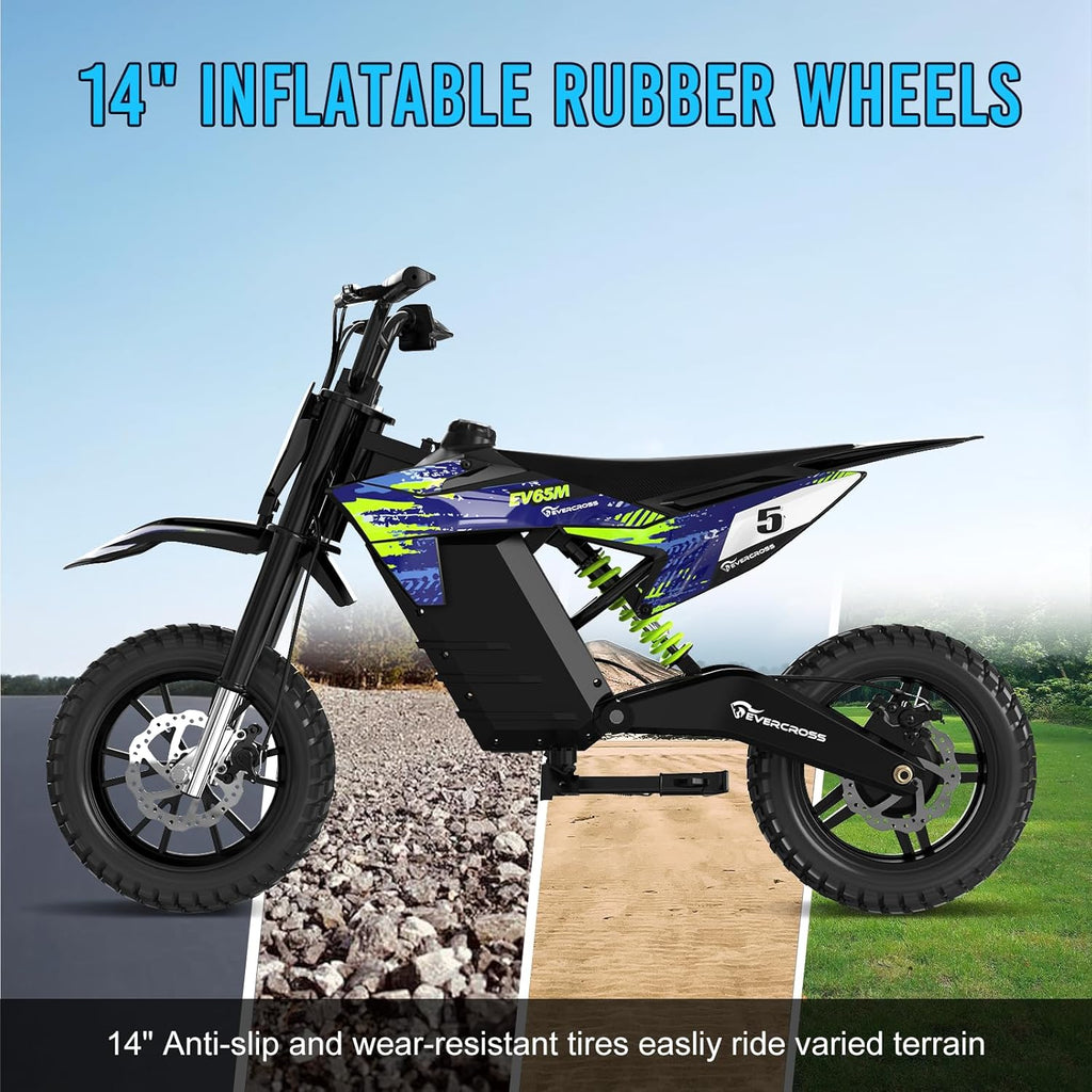EVERCROSS EV65M Elektro Motorrad, Elektro Motocross mit 48V 7.8Ah, 10/20/30 KMH Geschwindigkeitsmodus, 500W Motor, 14''Luftreifen, Doppelte Stoßdämpfung,Elektromotorrad für Alter 12+ Jahren
