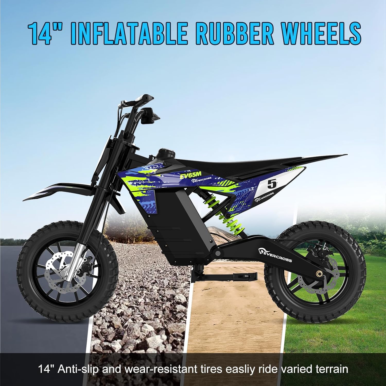 EVERCROSS EV65M Elektro Motorrad, Elektro Motocross mit 48V 7.8Ah, 10/20/30 KMH Geschwindigkeitsmodus, 500W Motor, 14''Luftreifen, Doppelte Stoßdämpfung,Elektromotorrad für Alter 12+ Jahren