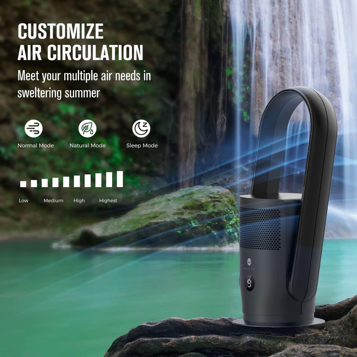 Ventilatore senza pale con purificatore d'aria, ventilatore a torre silenzioso Ultty con telecomando, touch, timer 8H, filtro HEPA 99,97%, ventilatore senza pale oscillante a 90° e alto 80 cm per camera da letto e casa, CR022 Bianco