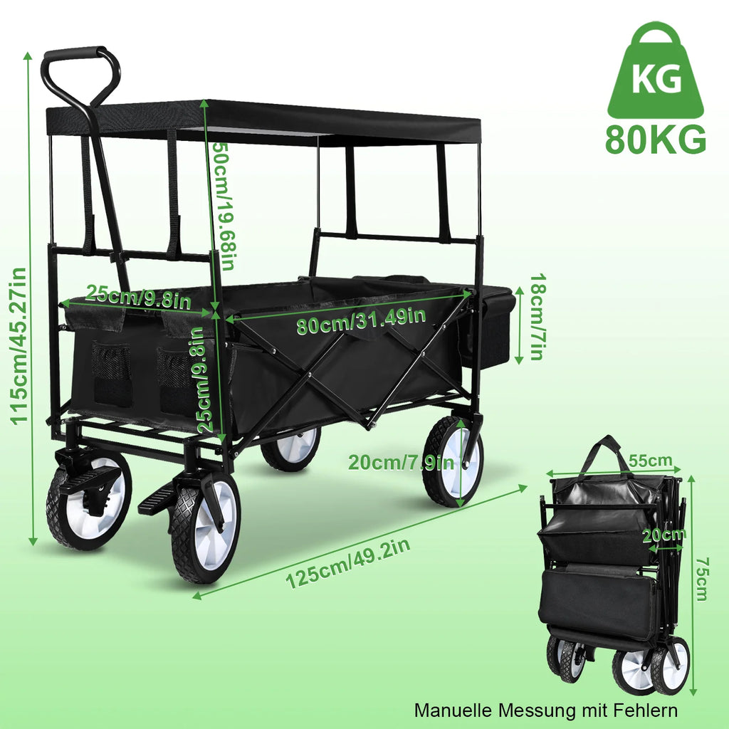 Carrello Pieghevole da Trasporto Sonnewelt Bollerwagen con Tetto, Portata 80 kg