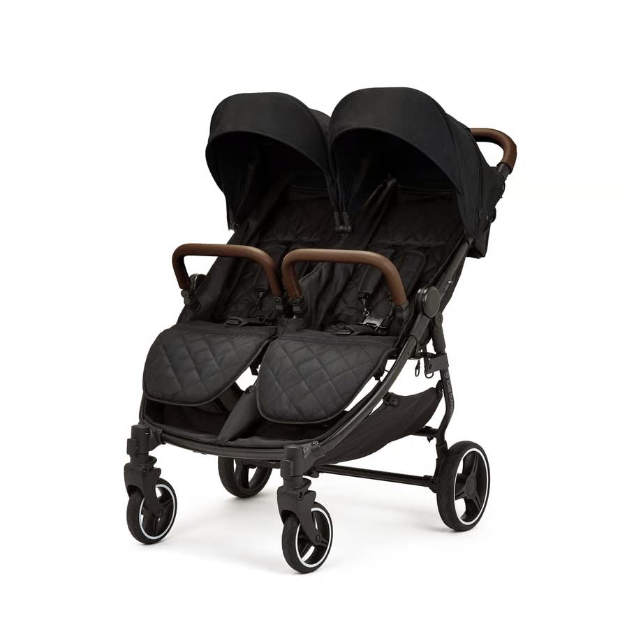 Ickle Bubba Venus Prime Passeggino Gemellare - Adatto dalla Nascita fino a 15 kg (circa 3 anni), Passeggino Leggero Pieghevole per Gemelli con Culla Morbida per Neonati, 2 Coprigambe e Parapioggia (Nero)