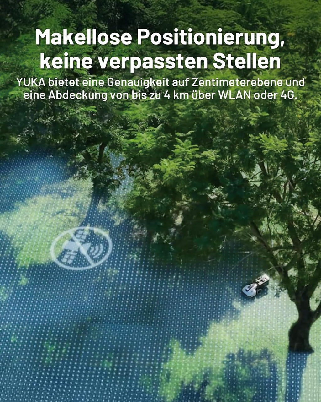 MAMMOTION YUKA Mini 500 Mähroboter ohne Begrenzungskabel, NetRTK+Vision, Keine RTK-Antenne erforderlich, Auto-Kartierung, Empf. 500m², Max. 700m², mit 4G-Modul, 50% Steigung