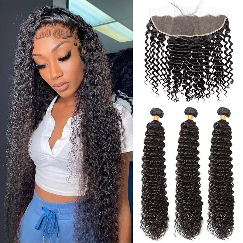 LavishBeauty Capelli Brasiliani Deep Wave con Chiusura Frontale in Pizzo Trasparente