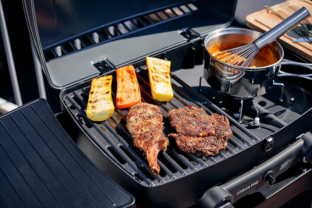 Enders Gasgrill Urban II Pro, barbecue da tavolo, funzione grill, cottura e forno, 2 bruciatori in acciaio inox, con termometro per grill, barbecue da balcone e campeggio, corpo in alluminio pressofuso, griglia in ghisa, #2062