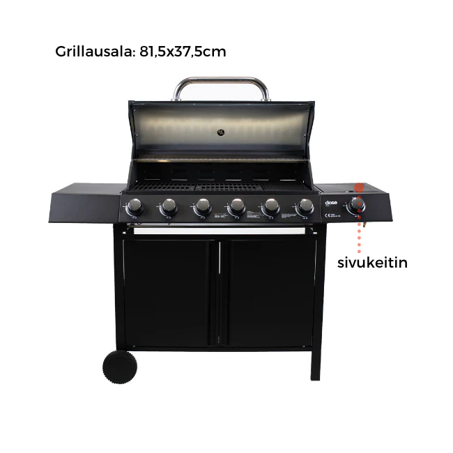 DOSE Barbecue a gas, 6+1 bruciatori, nero 141x110x48cm