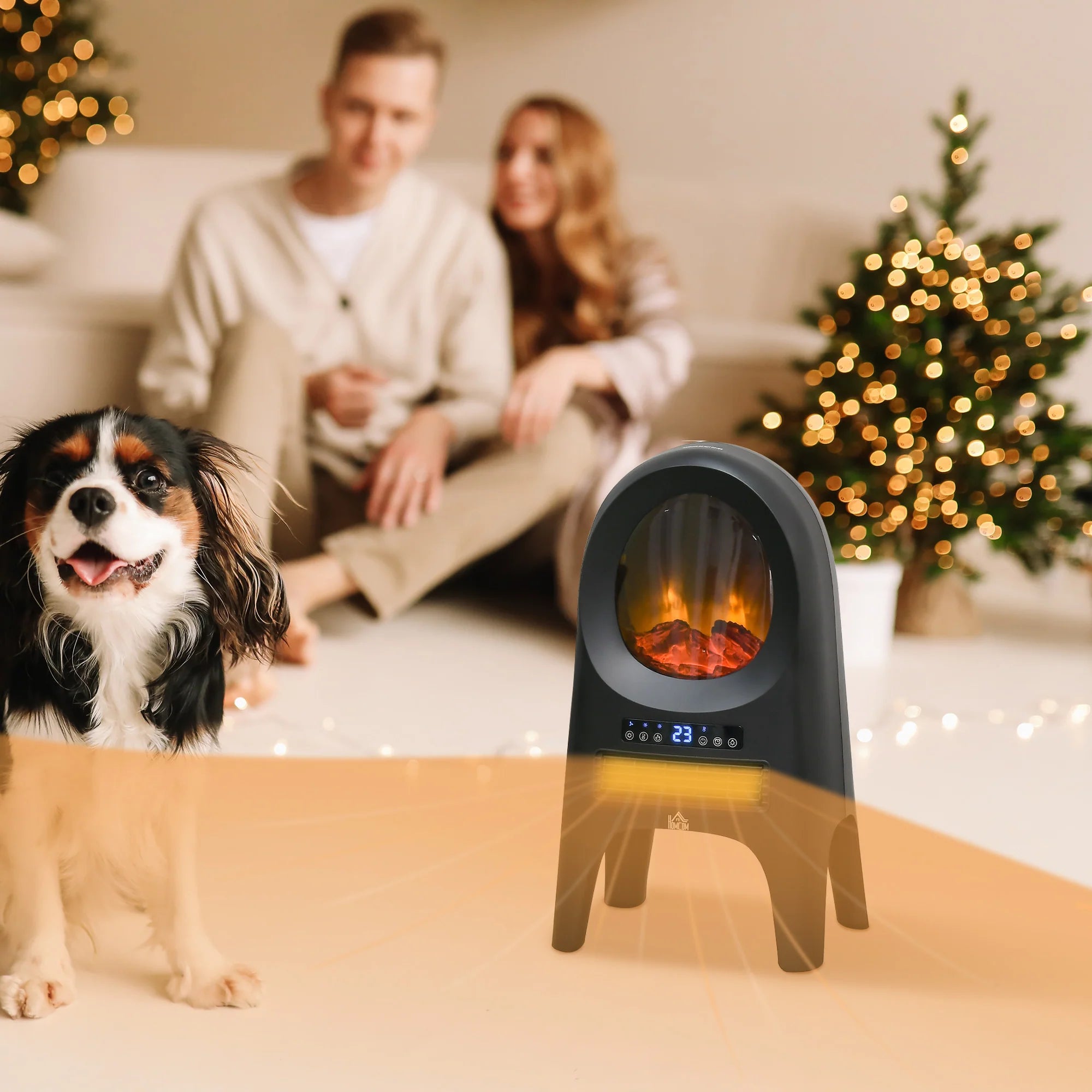 HOMCOM Stufa Elettrica Termoventilatore Effetto Fiamma a LED Telecomando
