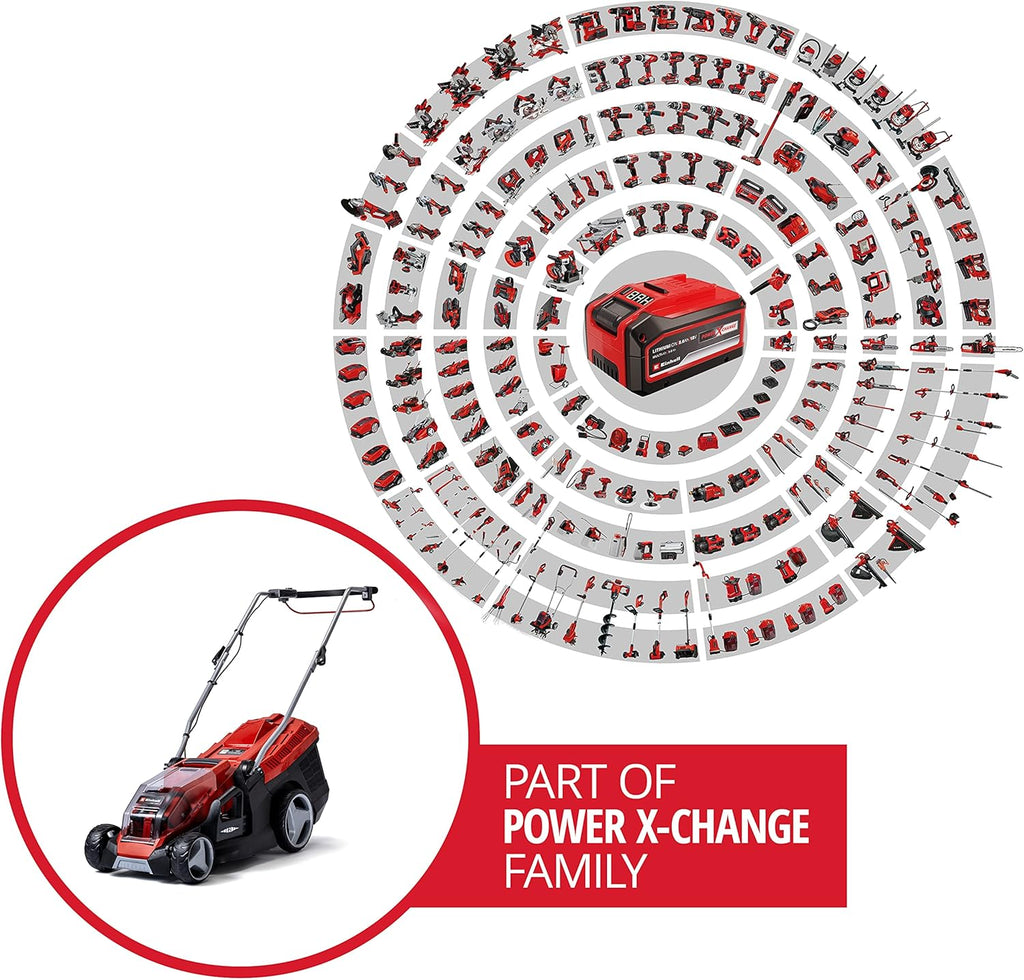 Einhell Tagliaerba a batteria GE-CM 36/36 Li Kit Power X-Change (36 V, larghezza di taglio 36 cm, fino a 400 m², senza spazzole, cesto di raccolta 40 l, altezza di taglio 25-75 mm, incl. 2 batterie da 4,0 Ah + 2 caricabatterie)