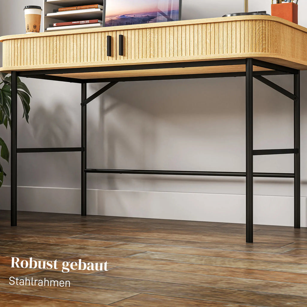 HOMCOM Scrivania con Vano Contenitore Decorazione a Lamelle Rovere
