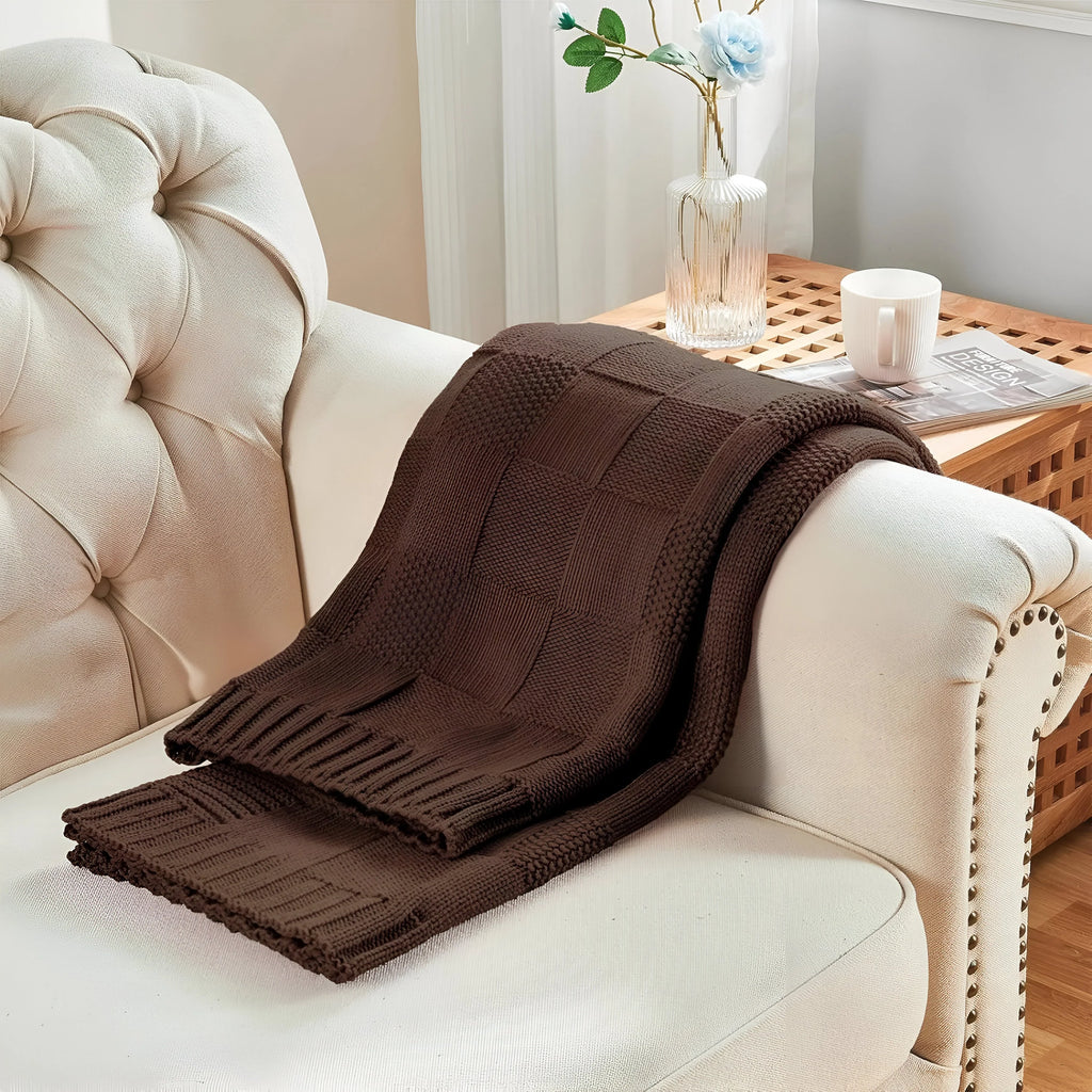 MonoKnit Coperta lavorata a maglia – Coperta in pile acrilico a righe di alta qualità, in bianco e nero, per letto e divano