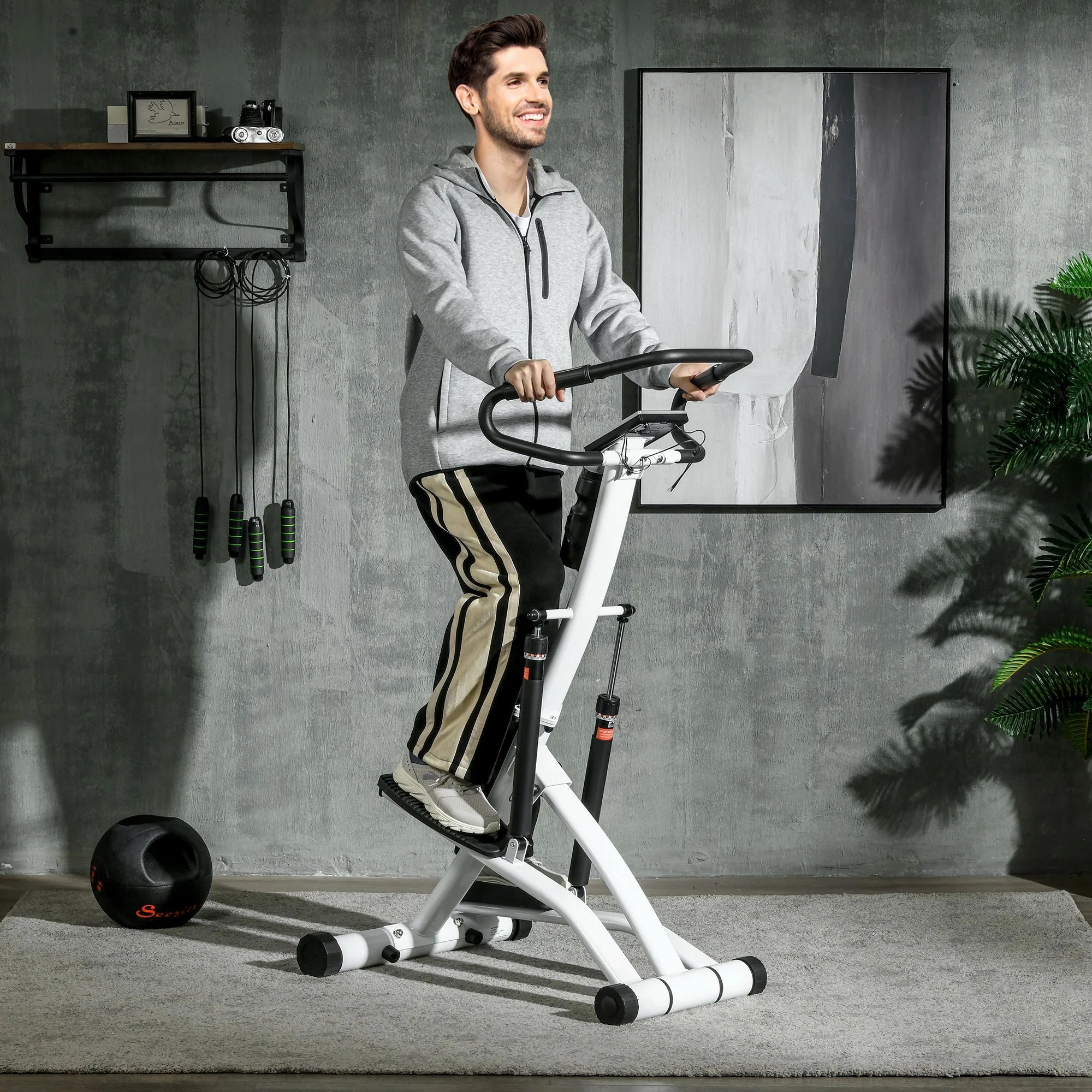 SPORTNOW Stepper con Maniglia 12 Livelli di Resistenza Display Monitor