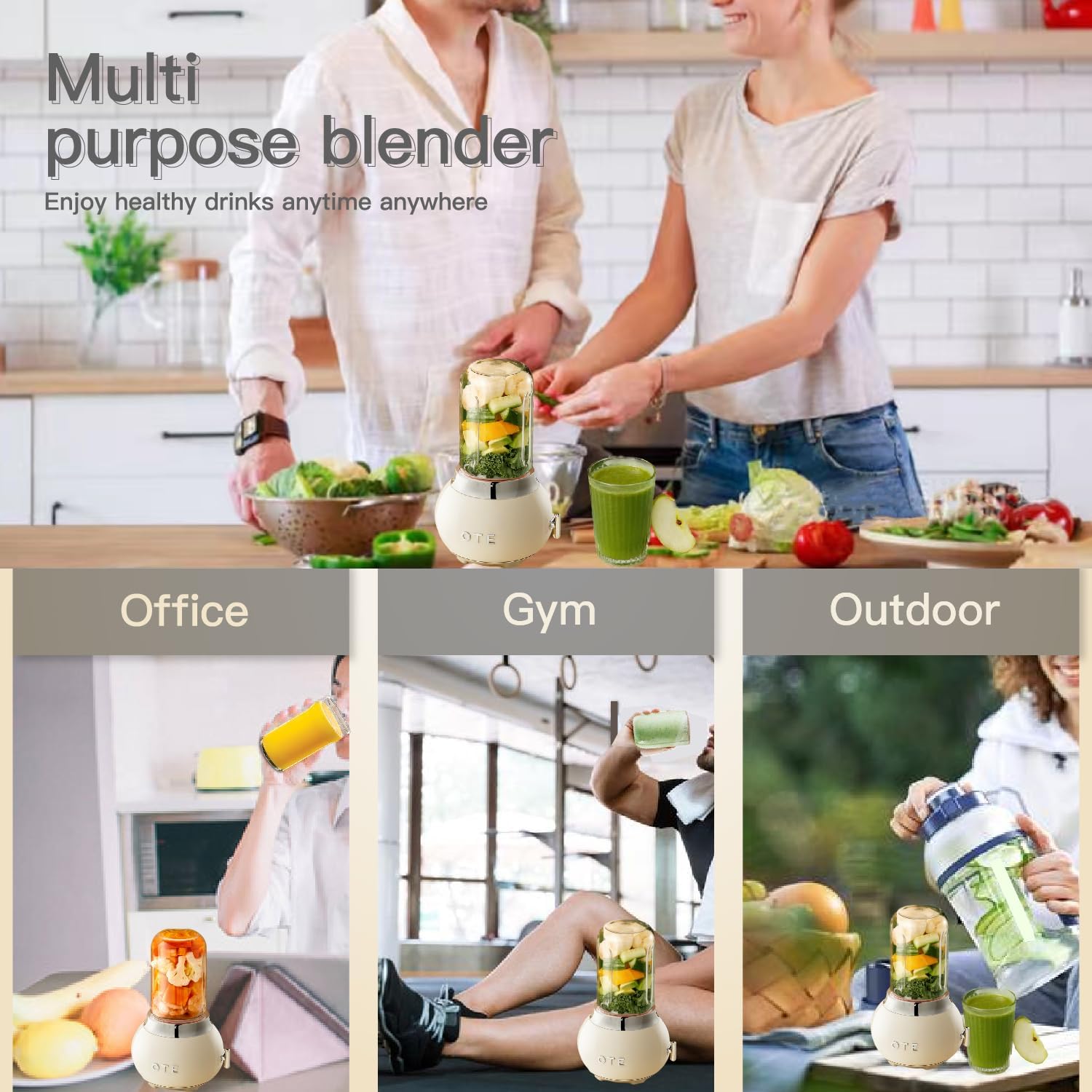 OTE Tragbarer Persnlicher Standmixer, Glasmixer Juicer, Edelstahlgehuse und 400 ml dickes Borosilikatglas-Design Standmixer Mini Blender, 20.000 U/min, Geeignet für Sfte, Reisen, BPA-Free, Wei