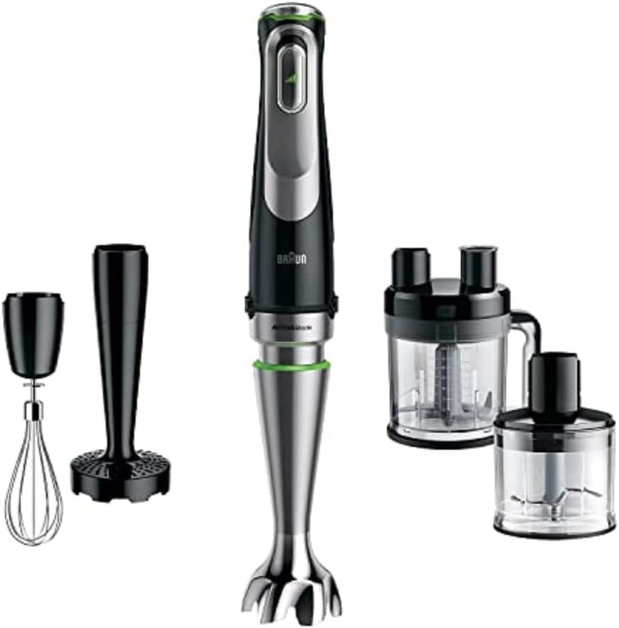 Braun MultiQuick 9 MQ 9187XLI Frullatore a immersione – Frullatore a immersione con tecnologia Active PowerDrive e 5 accessori per tritare, pestare, frullare e tritaghiaccio, 1200 Watt, nero/acciaio inox