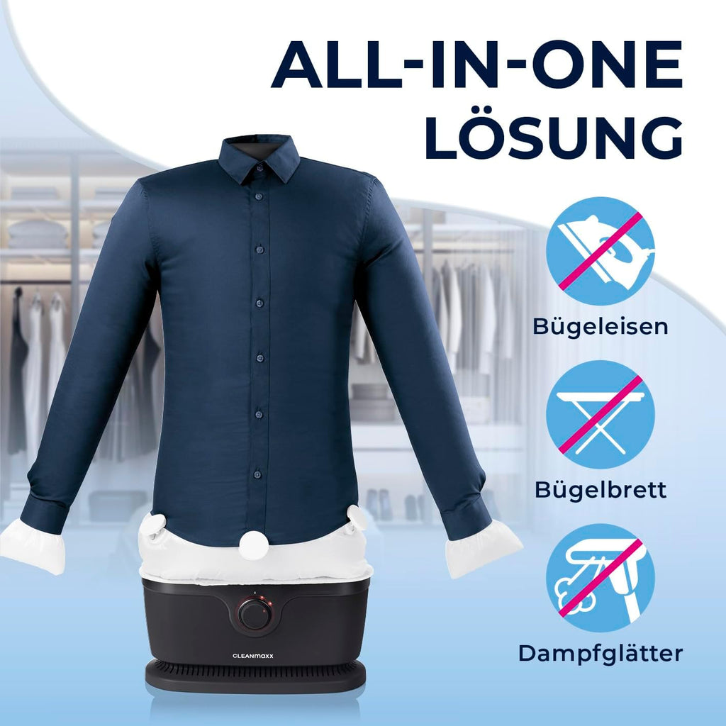 CLEANmaxx Stiratore automatico per camicie per asciugare e stirare camicie e bluse, inclusivo di accessorio per pantaloni | Il modo innovativo e delicato per stirare il vostro bucato