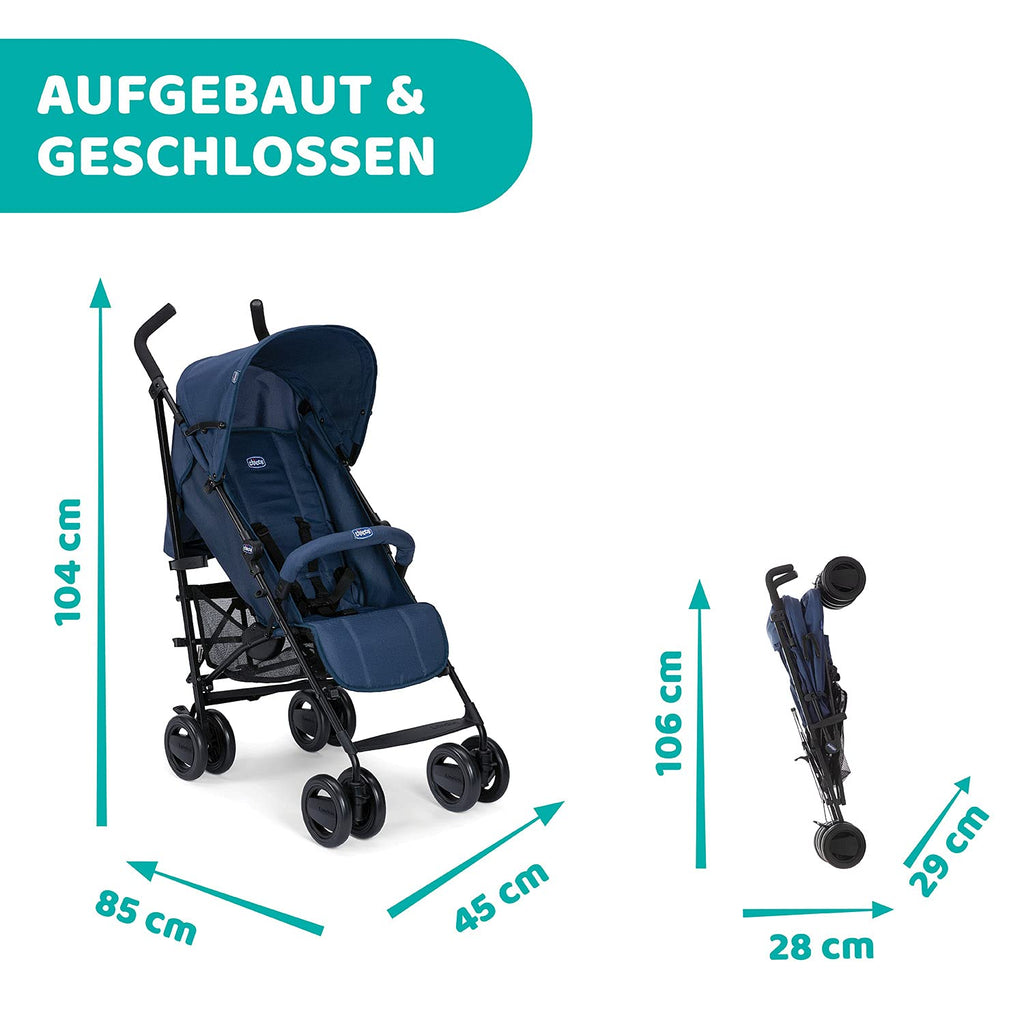 Chicco London Up Leichter Zusammenklappbarer Kinderwagen von 0 Monaten bis 15 kg, Verstellbarer und Kompakter Kinderbuggy mit Frontbügel, Schlafposition, Regenschirmverschluss