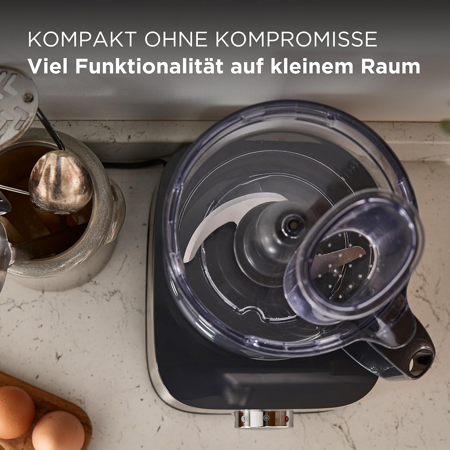 Kenwood MultiPro OneTouch FDM73.480SS – 2-in-1 Kompakt-Küchenmaschine & Mixer, 6 Zubehörteile, 6 Automatikprogramme, Variable Geschwindigkeit & Pulse-Funktion, Integrierte Waage, 1000 W, Silber
