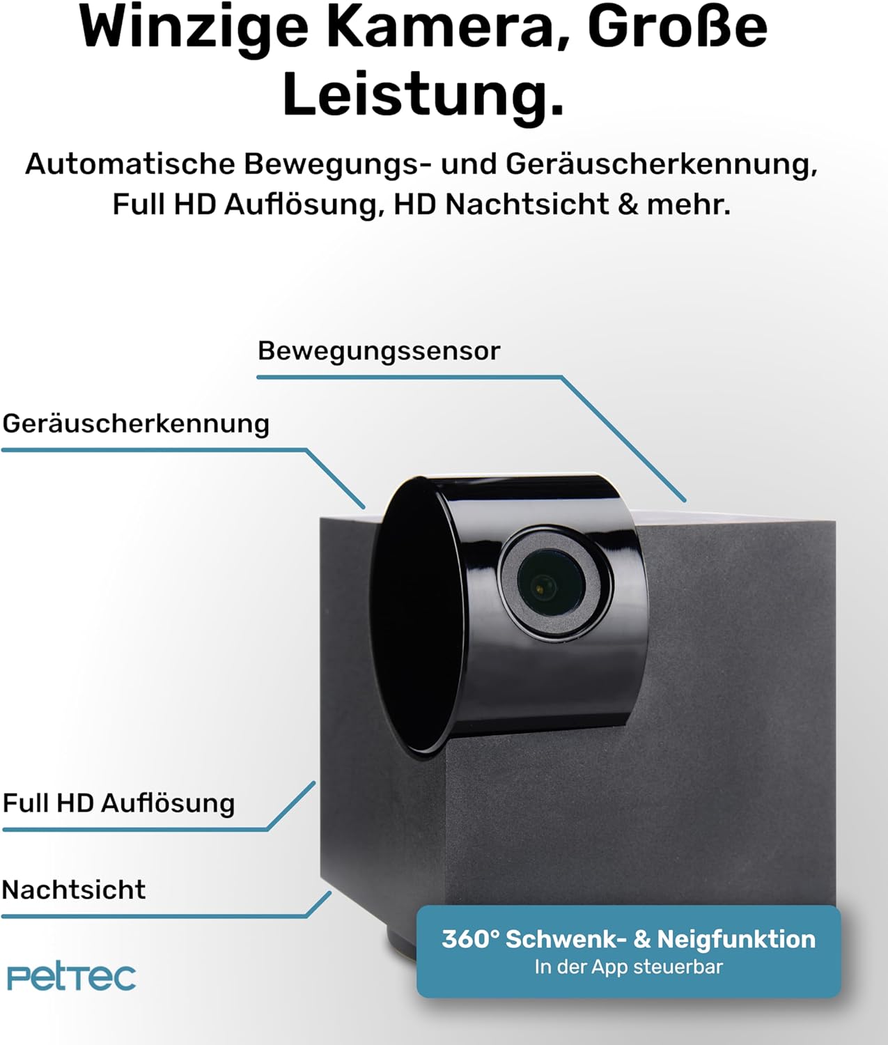 PetTec – Pet Cam Buddy Haustierkamera Futterautomat 8L für Katzen- & Hunde-Trockenfutter – Automatischer Futterspender mit WLAN & App-Steuerung -Inkl. 2-Wege-Audio, Bellerkennung & Nachtsicht