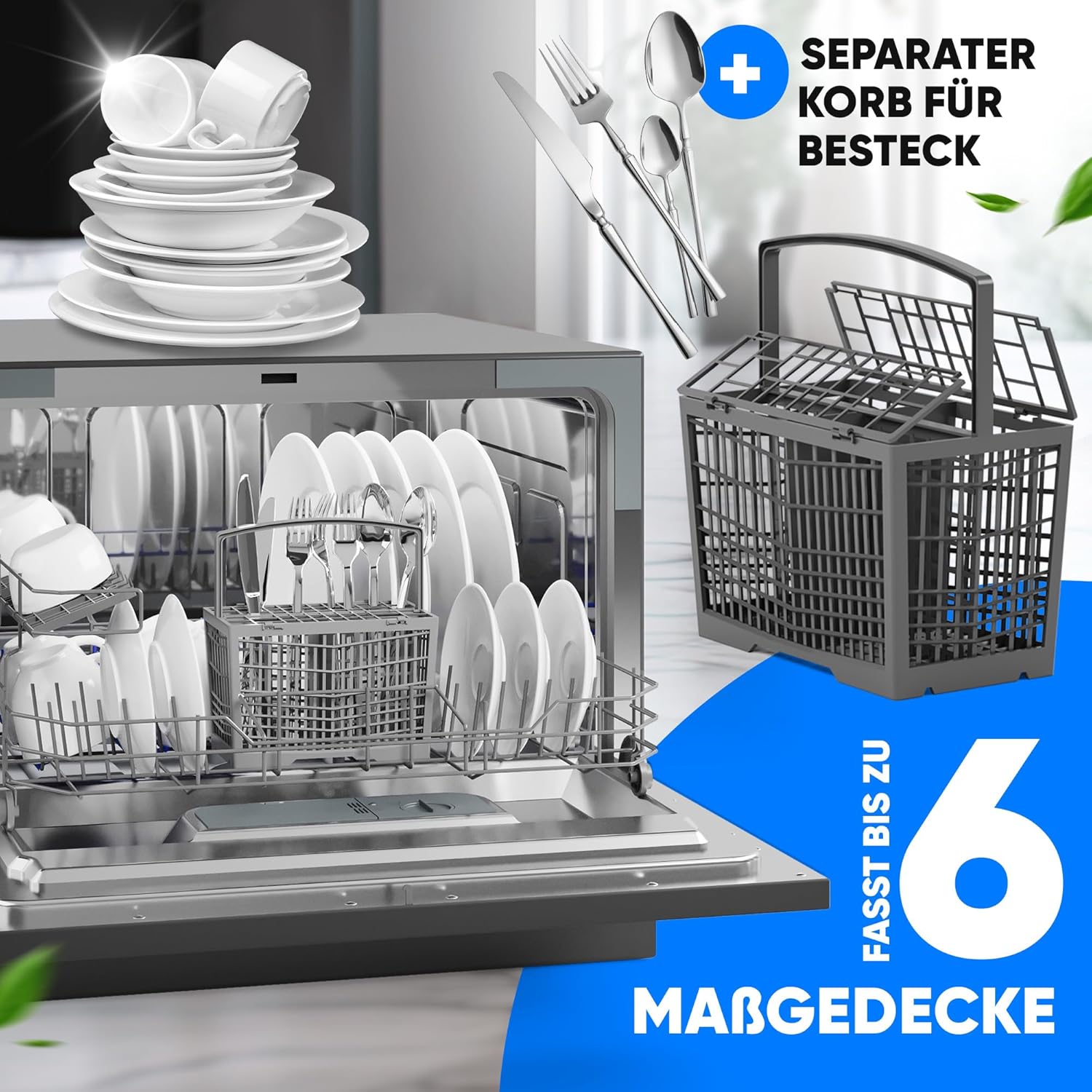 Bomann Mini Geschirrspüler mit Wasseranschluss | inkl. Schlauch | Tisch Geschirrspüler leise | Mini Spülmaschine für kleine Küchen/Camping | Spülmaschine klein m. Überlaufsicherung | TSG 7405 schwarz