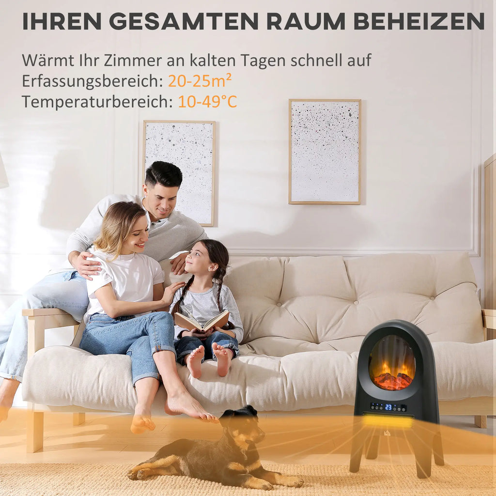 HOMCOM Stufa Elettrica Termoventilatore Effetto Fiamma a LED Telecomando