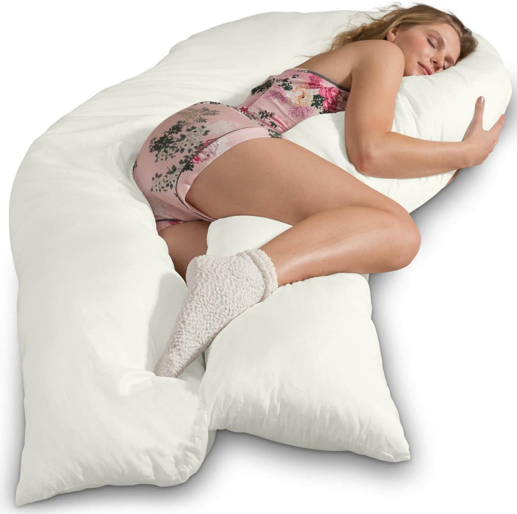 Traumreiter Visco XXL Seitenschläferkissen mit Bezug Baumwolle Graphit Grau, Hybrid Kissen + 1cm Memory Foam, U förmiges Schwangerschaftskissen Gel Body Pillow Komfortkissen Ergonomie Zertifiziert