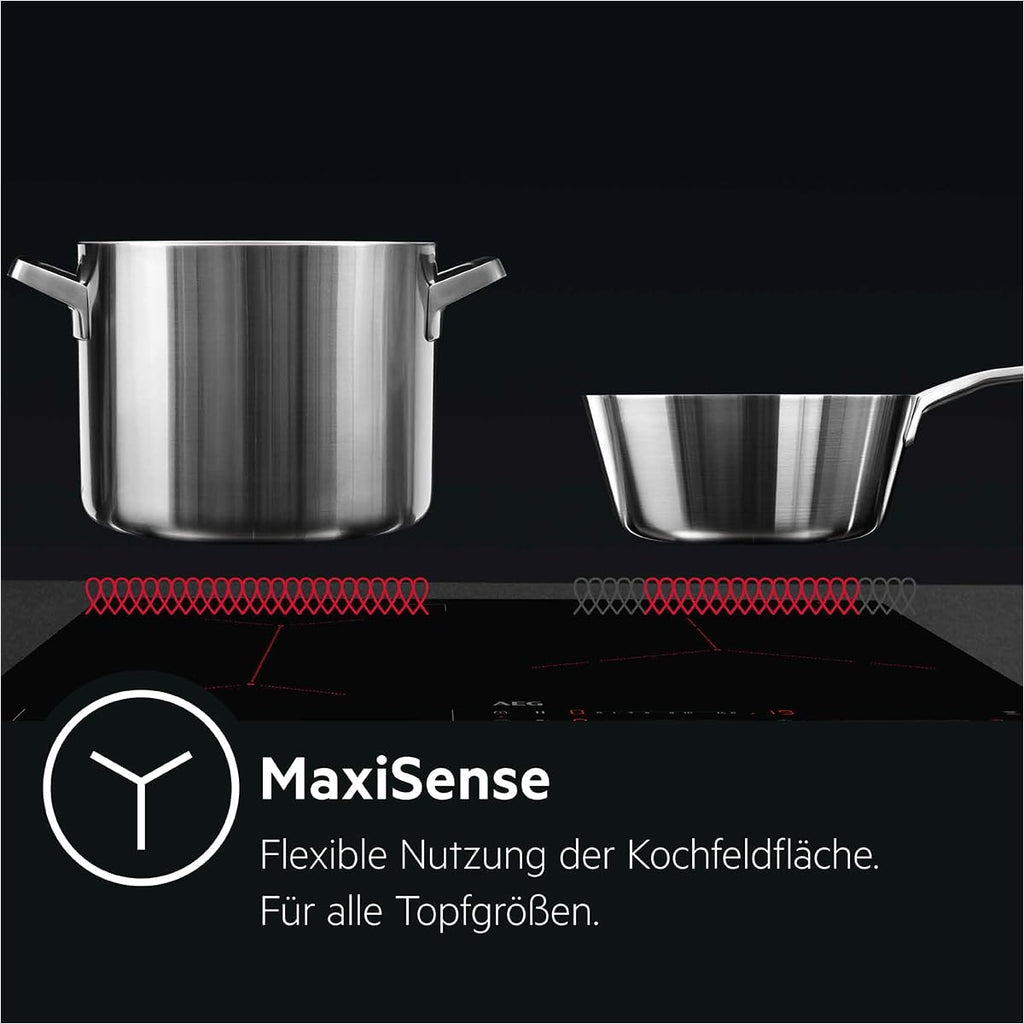 AEG Induktionskochfeld autark 60cm – 4 Flex-Kochzonen mit Powerfunktion für schnelleres Kochen – 14 Stufen – SuperFlat Rahmen – Timer – Touch-Bedienung – kompatibel mit Haubenautomatik – TO64IA0AXB