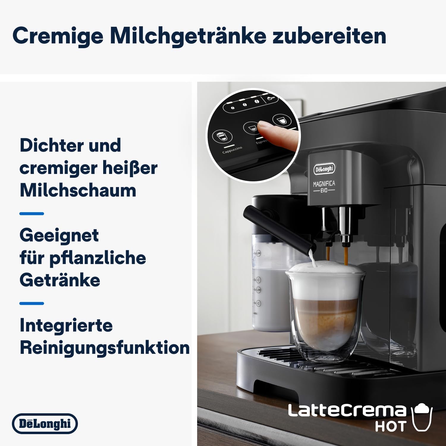De'Longhi Magnifica Evo ECAM292.81.SB, macchina da caffè automatica con sistema latte, 7 tasti per selezione diretta di cappuccino, espresso e altre specialità di caffè, pannello di controllo, funzione 2 tazze, argento/nero