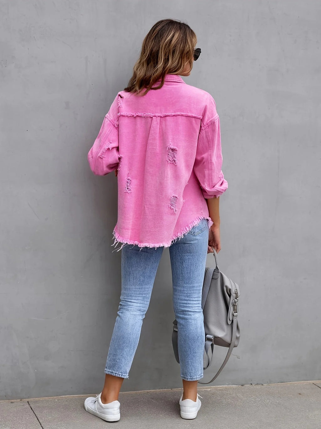 Zerrissene Denim-Jacke in bergre