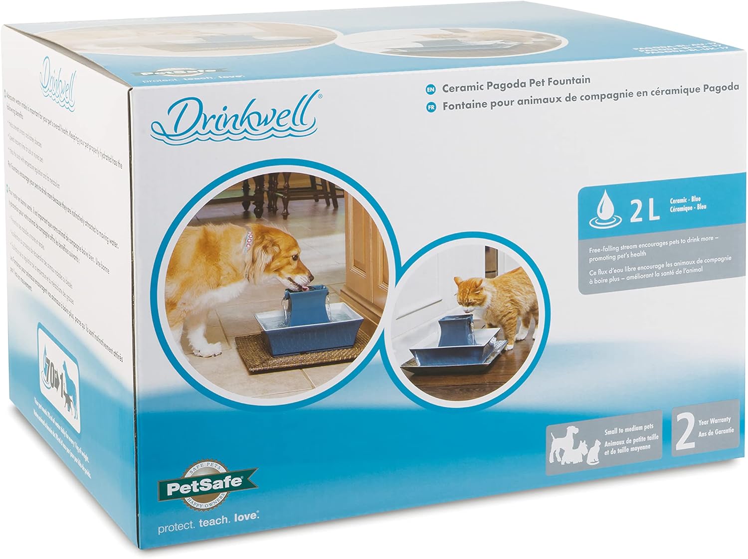 PetSafe Drinkwell Keramik Pagodenbrunnen, Trinkbrunnen für Katzen und Hunde, Dual Water Stream - 2 Liter, Rot
