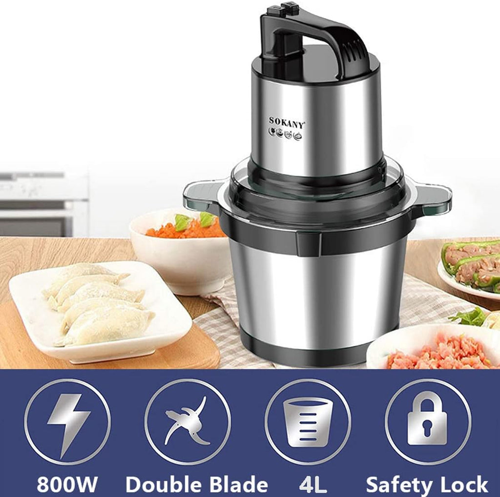 SOKANY Tritacarne Elettrico da Cucina 1500W con Ciotola in Acciaio Inox da 6,5L, Tritatutto con 3 Livelli di Velocità, Robot da Cucina con 4 Lame per Carne, Cipolle, Frutta, Verdura