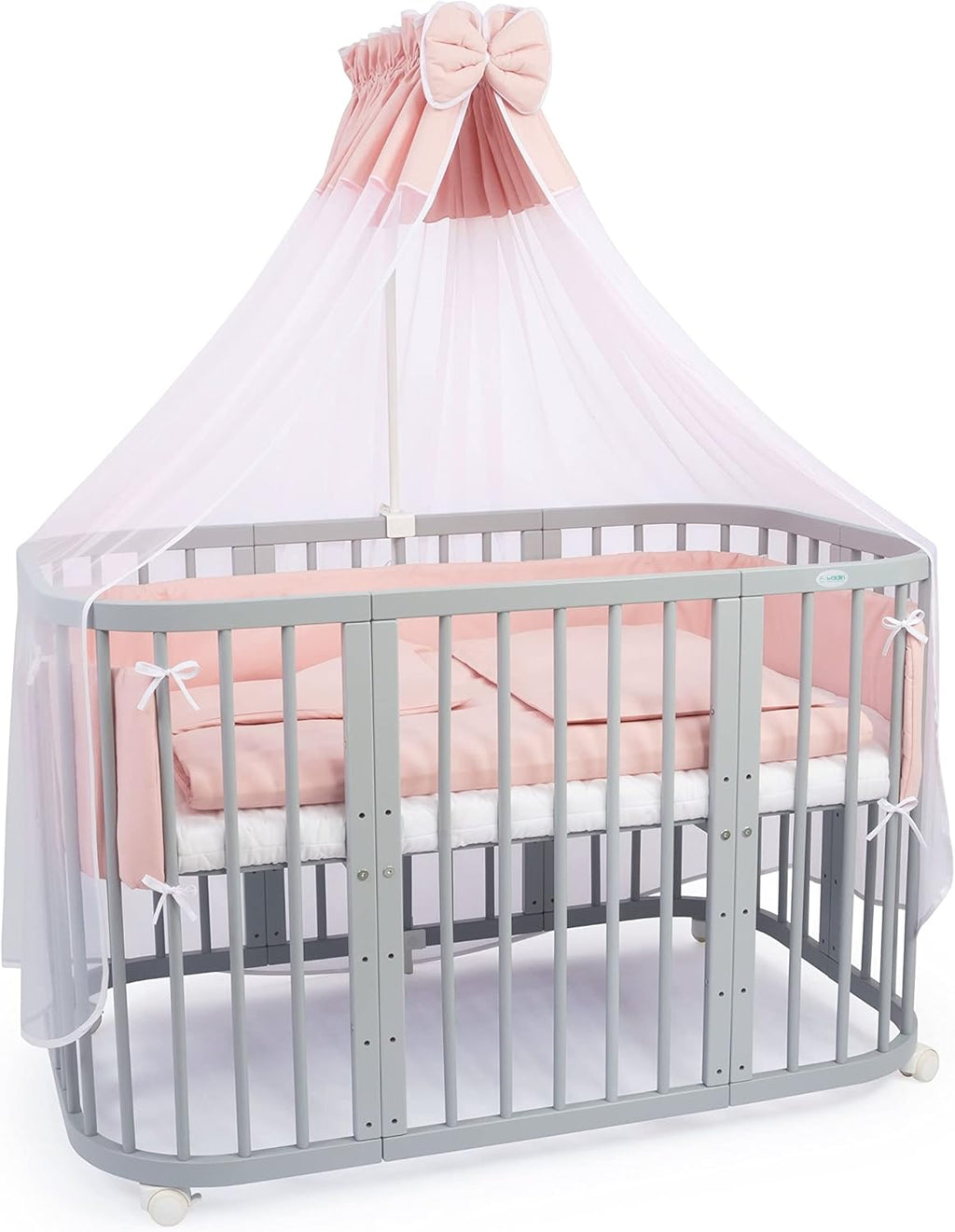 Waldin Lettino per bambini in legno 7in1 con materasso, Letto "Cresci con me", Ventilato, Base regolabile in 5 altezze, Set All-Inclusive, Legno Bianco