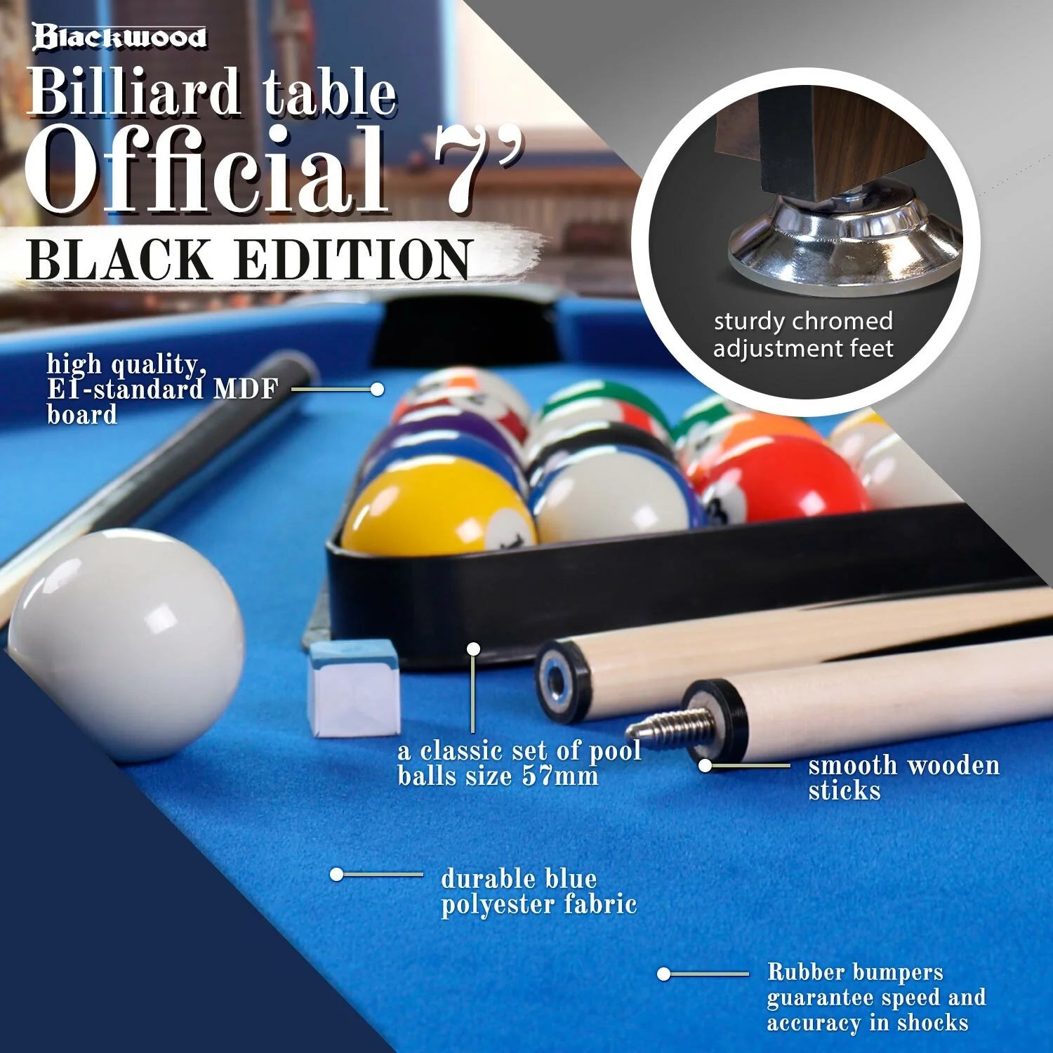Tavolo da biliardo Blackwood, 7' Official Black