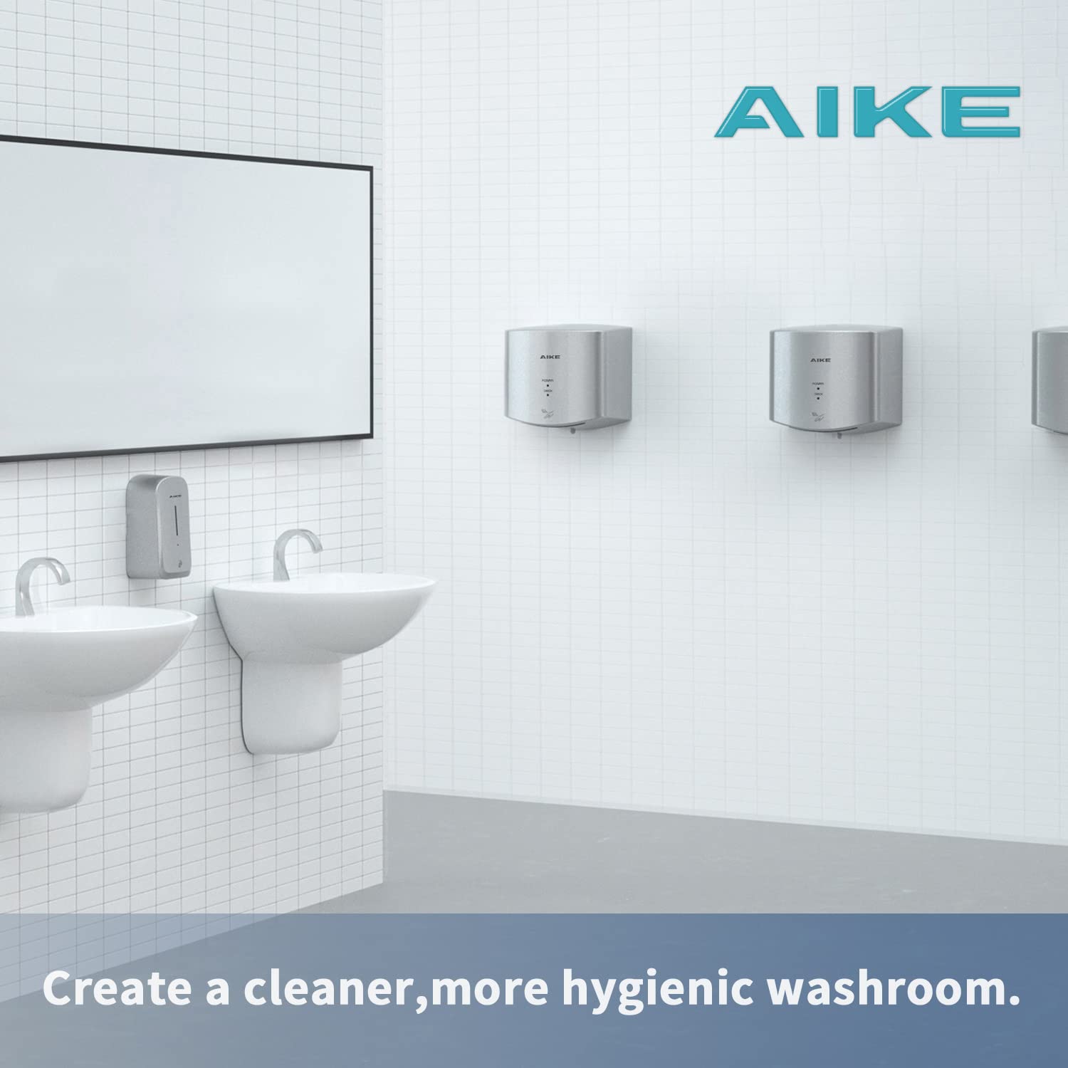AIKE Hndetrockner 10 Sekunden Trocknen Energiesparend Kommerziell Elektrischer Hndetrockner Automatisch für Küche Badezimmer Toilette AK2630S 220V 1400W Silber