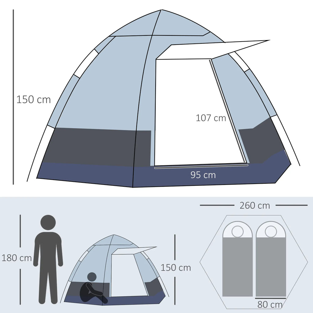Tenda da campeggio Outsunny 3-4 persone, tenda a cupola grigio-nera