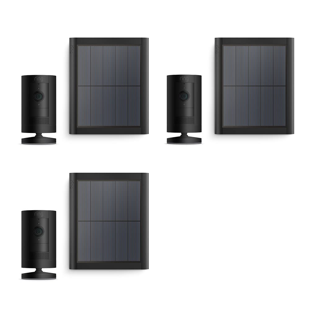 Ring Außenkamera Solar (Stick Up Cam) | Überwachungskamera aussen mit Solarpanel, 1080p-HD-Video, WLAN, witterungsbeständig, geeignet für Haus & Grundstück | 4 Kameras