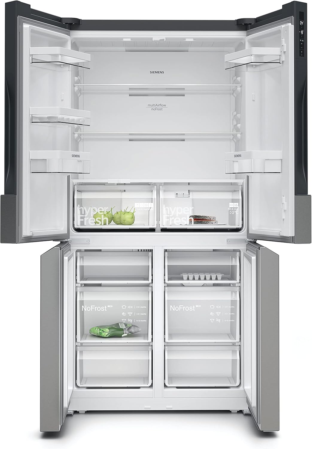 Frigorifero Multic дверный SIEMENS KF96NVPEA iQ300, 183 x 91 cm, 405 L di refrigerazione e 200 L di congelamento, hyperFresh per una freschezza più duratura, noFrost per non sbrinare mai più, superCooling per un raffreddamento più rapido
