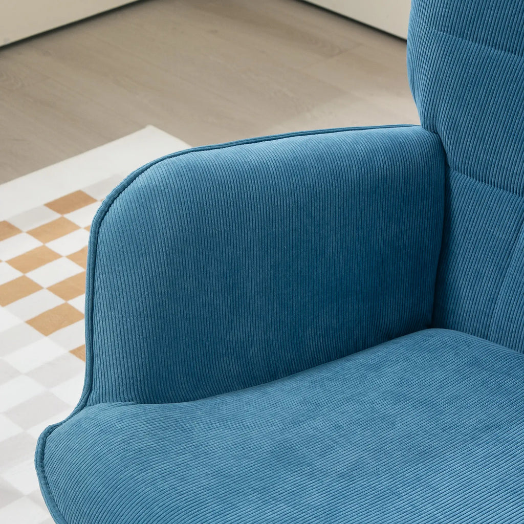 Poltrona relax HOMCOM con poggiapiedi design accattivante gambe in alto velluto a coste blu